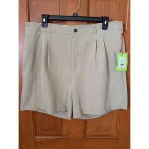 Men's Houston White Chino Tan Shorts Elastic Waistband Wide Leg Stretch Size XL